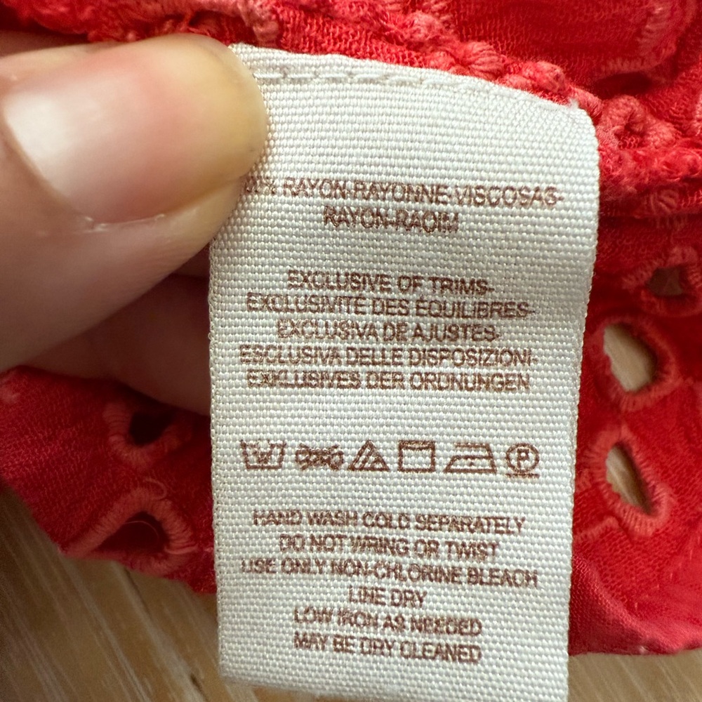 Free People Red off‎ shoulder ruffle eyelet top size S boho indie cowgirl - Picture 7 of 8